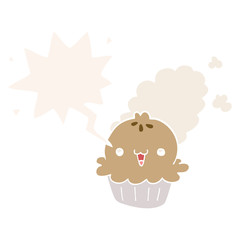 cute cartoon pie and speech bubble in retro style