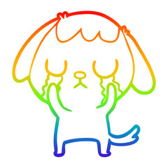 rainbow gradient line drawing cute cartoon dog crying
