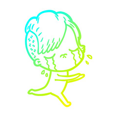cold gradient line drawing cartoon crying girl