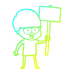 cold gradient line drawing happy cartoon boy