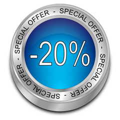 Special Offer -20% Discount button - 3D illustration
