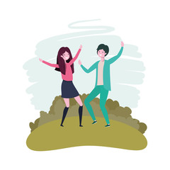 couple dancing in landscape with trees and plants