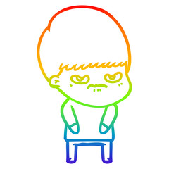 rainbow gradient line drawing annoyed cartoon boy