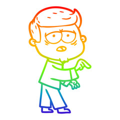 rainbow gradient line drawing cartoon tired man