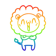 rainbow gradient line drawing happy cartoon lion