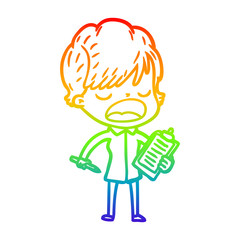 rainbow gradient line drawing cartoon woman talking