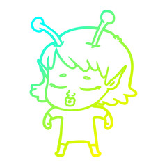 cold gradient line drawing cute alien girl cartoon