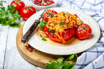 Peppers with minced meat and tomatoes.