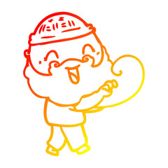 warm gradient line drawing happy bearded man grabbing