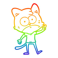 rainbow gradient line drawing cartoon nervous cat