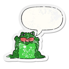 cartoon toad and speech bubble distressed sticker