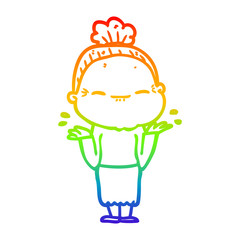 rainbow gradient line drawing cartoon peaceful old woman