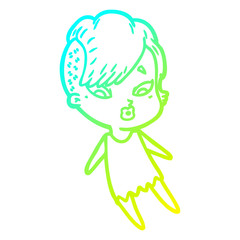 cold gradient line drawing cartoon surprised girl