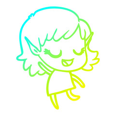 cold gradient line drawing happy cartoon elf girl