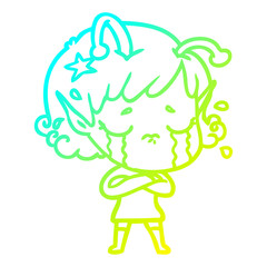cold gradient line drawing cartoon crying alien girl