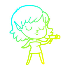 cold gradient line drawing cartoon elf girl