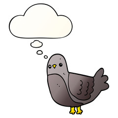 cartoon bird and thought bubble in smooth gradient style