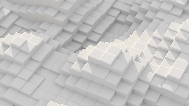 Beautiful Abstract Cubes Looped 3d Animation. White Wall Moving. Seamless Motion Background Full HD