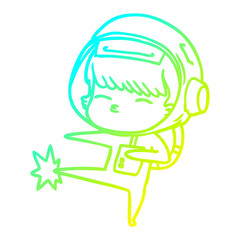 cold gradient line drawing cartoon curious astronaut