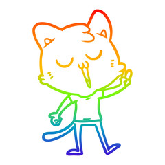 rainbow gradient line drawing cartoon cat singing