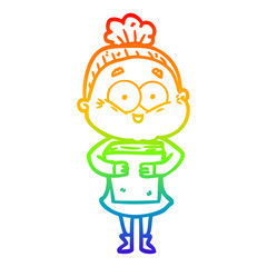 rainbow gradient line drawing cartoon happy old woman