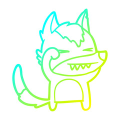 cold gradient line drawing tired wolf cartoon