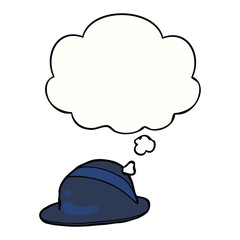 cartoon bowler hat and thought bubble