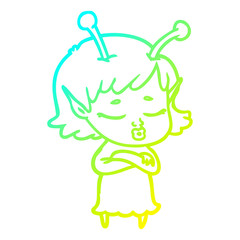 cold gradient line drawing cute alien girl cartoon
