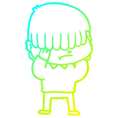 cold gradient line drawing cartoon boy with untidy hair