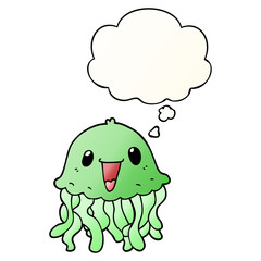 cartoon jellyfish and thought bubble in smooth gradient style