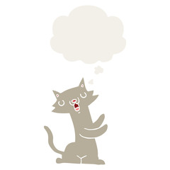 cartoon cat and thought bubble in retro style