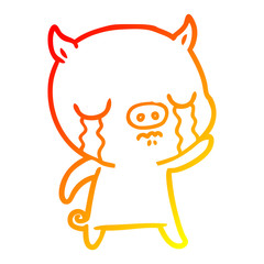 warm gradient line drawing cartoon pig crying waving goodbye