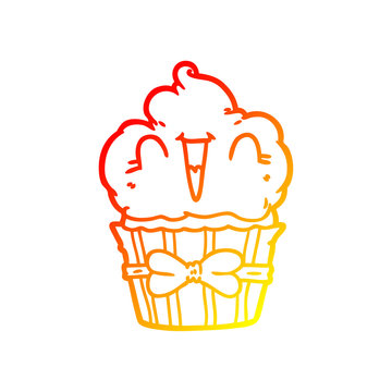 warm gradient line drawing happy cartoon cupcake