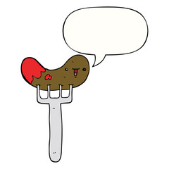 cartoon sausage and fork and speech bubble