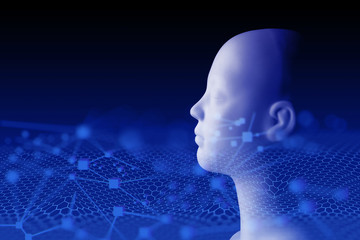 Obraz premium ai brain digital robot deep learning technology, social network, science and human heath, creative thinking, illustration 3d rendering background futuristic