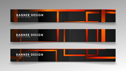 Abstract geometric and rectangular pattern banners with orange gradients