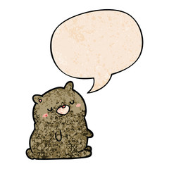 cute cartoon bear and speech bubble in retro texture style