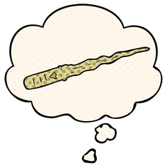 cartoon magic wand and thought bubble in comic book style