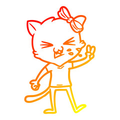 warm gradient line drawing cartoon cat