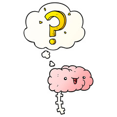cartoon curious brain and thought bubble in smooth gradient style