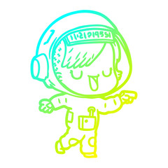 cold gradient line drawing cartoon astronaut woman