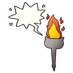 cartoon flaming chalice and speech bubble in smooth gradient style