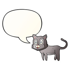 happy cartoon cat and speech bubble in smooth gradient style