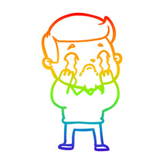 rainbow gradient line drawing cartoon man crying