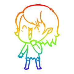 rainbow gradient line drawing cute cartoon happy vampire girl