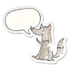 cartoon wolf and speech bubble distressed sticker