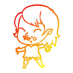 warm gradient line drawing cartoon vampire girl with blood on cheek