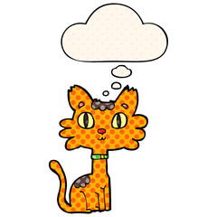 cartoon cat and thought bubble in comic book style