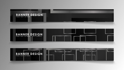 Banners of abstract geometric and rectangular patterns with black and white gradients. Vector illustration. EPS 10