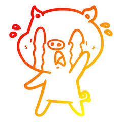 warm gradient line drawing crying pig cartoon